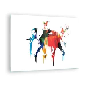 Schilderen op glas - Kleurrijke olifant in een moderne aquarelstijl - 70x50cm - Iedereen kan dansen - Moderne wanddecoratie voor woonkamer en slaapkamer ARTTOR