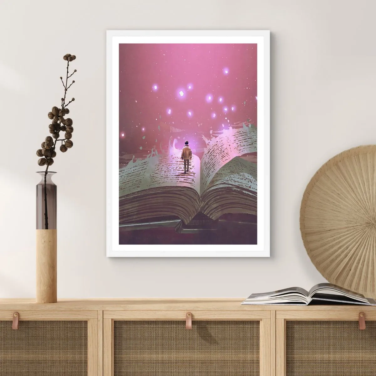 Poster in een witte lijst - Uitnodiging voor een andere wereld - lees! - 70x100 cm