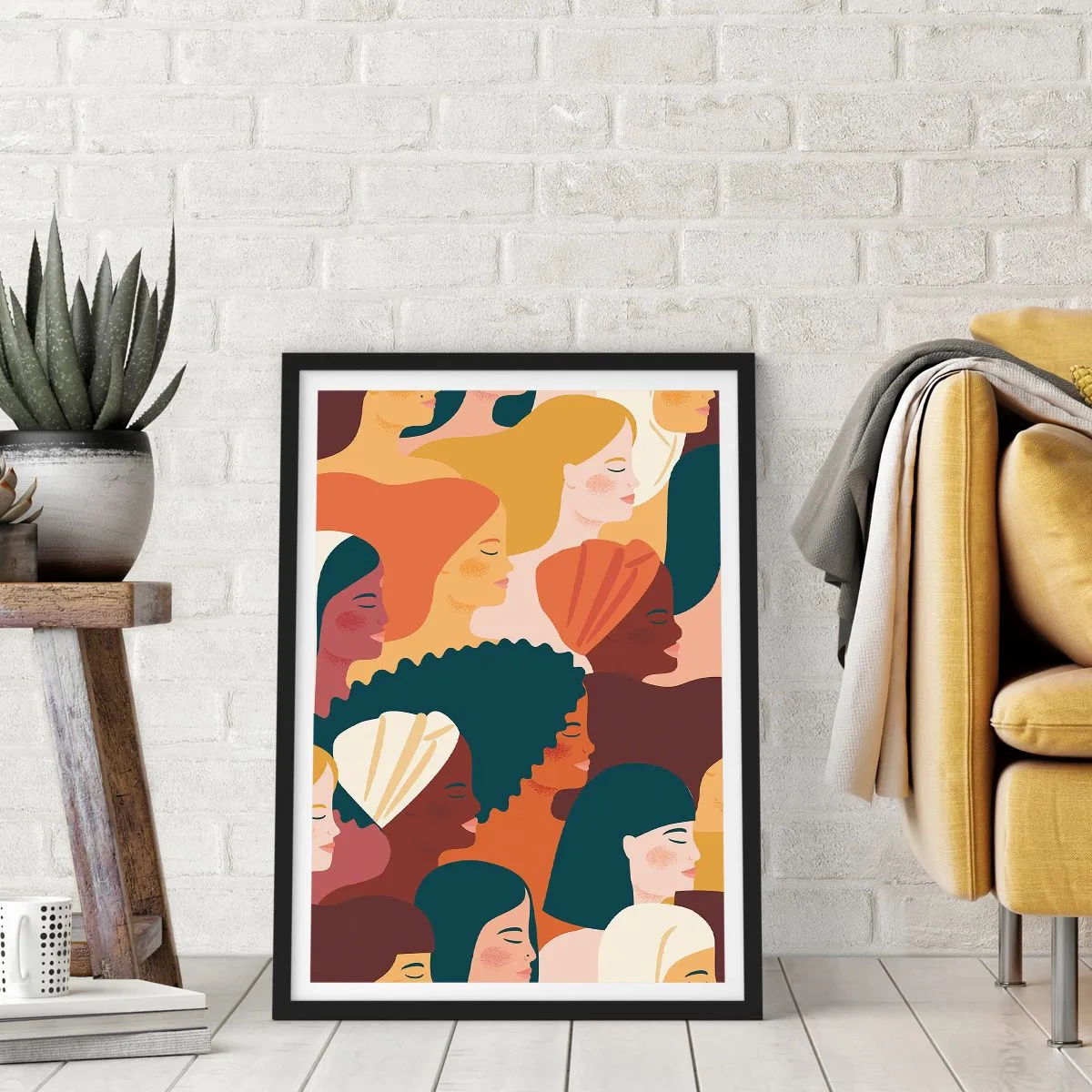 Poster in een zwarte lijst - Kleurrijke afbeeldingen van vrouwelijke profielen - 50x70cm - Alleen vrouwelijkheid - Moderne wanddecoratie voor woonkamer en slaapkamer ARTTOR