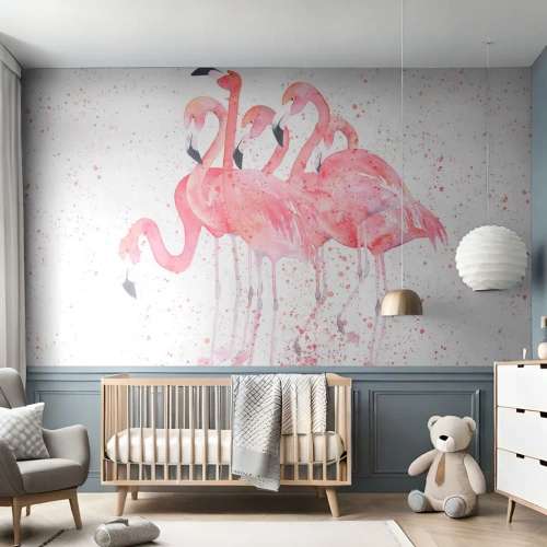 Fotobehang Premium Sand - Roze ensemble - Flamingo's, Vogels, Grafisch - 100x70 cm