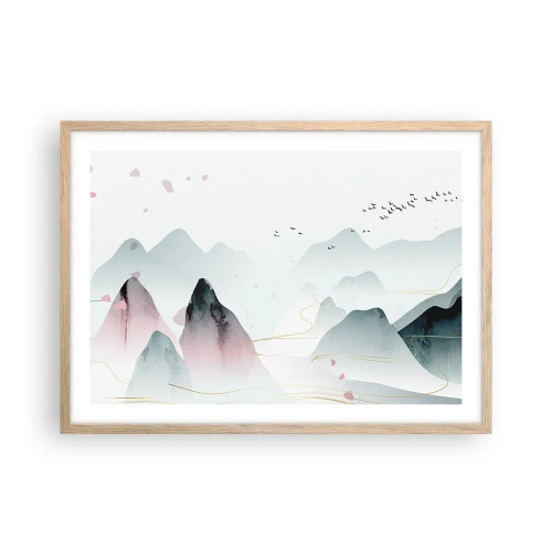 Een poster in een licht eiken lijst - Over de toppen - 70x50 cm