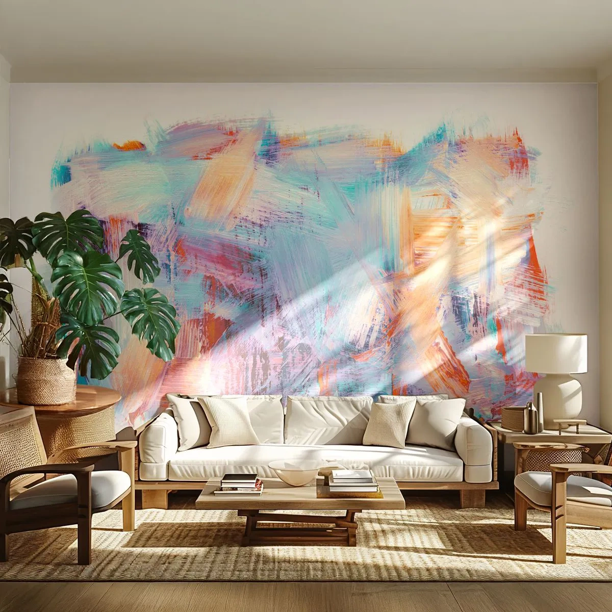 Fotobehang Standard Eco - Een kleurrijke puinhoop - Minimalistisch, Pastel, Deel - 150x105 cm