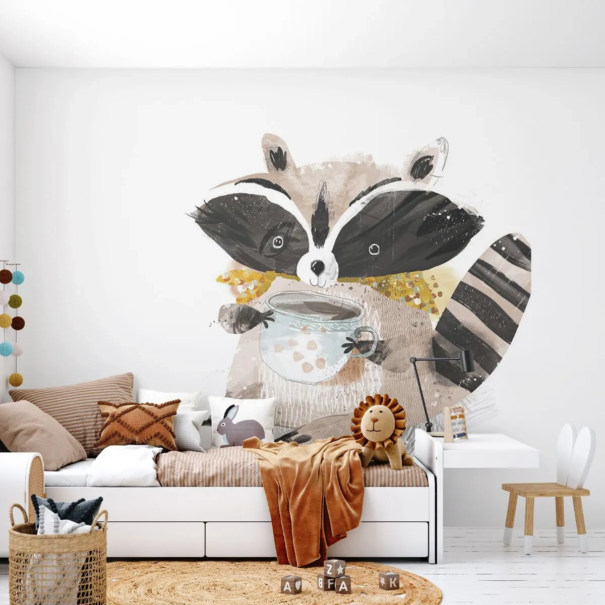 Fotobehang Standard Eco - Mijn vriend de wasbeer - Voor kinderen, Wasbeer, Grafisch - 150x105 cm