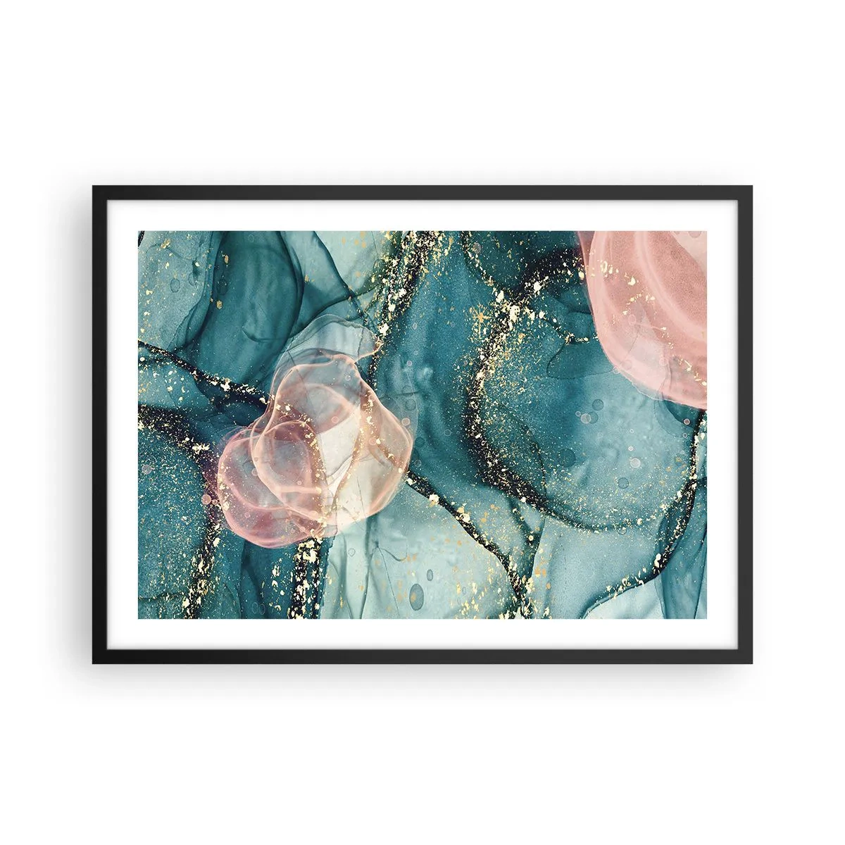 Poster in een zwarte lijst - Zijdeblauw, tule roze - 70x50 cm