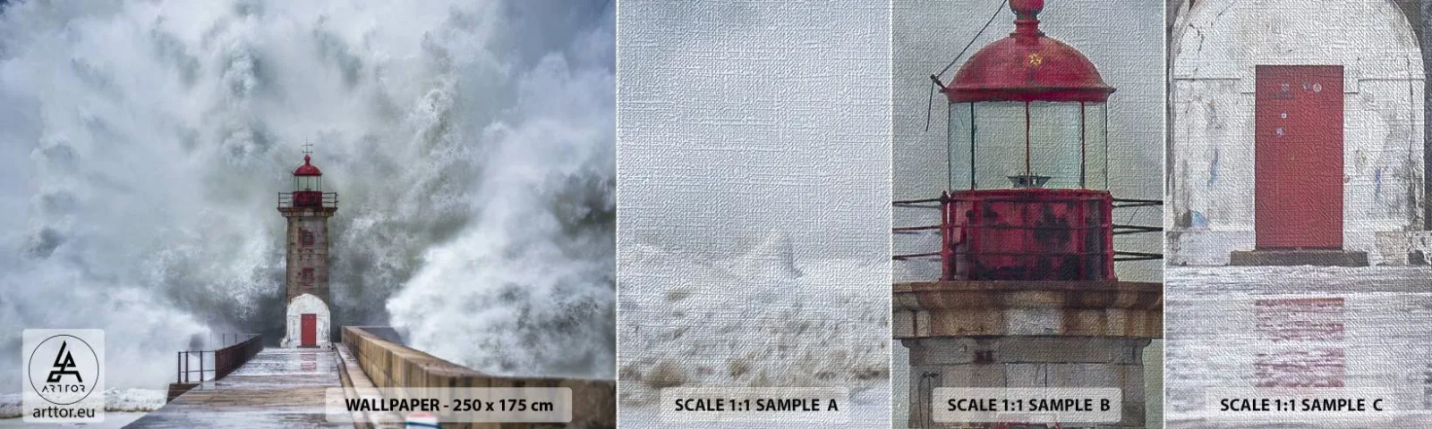 Fotobehang Monster Premium Canvas - Het gebrul van het water, het geluid zal blazen - Vuurtoren, Landschap, Oceaan - 100x30 cm