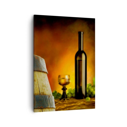 Schilderen op canvas - Stilleven met een fles wijn en een tros druiven - 50x70 cm