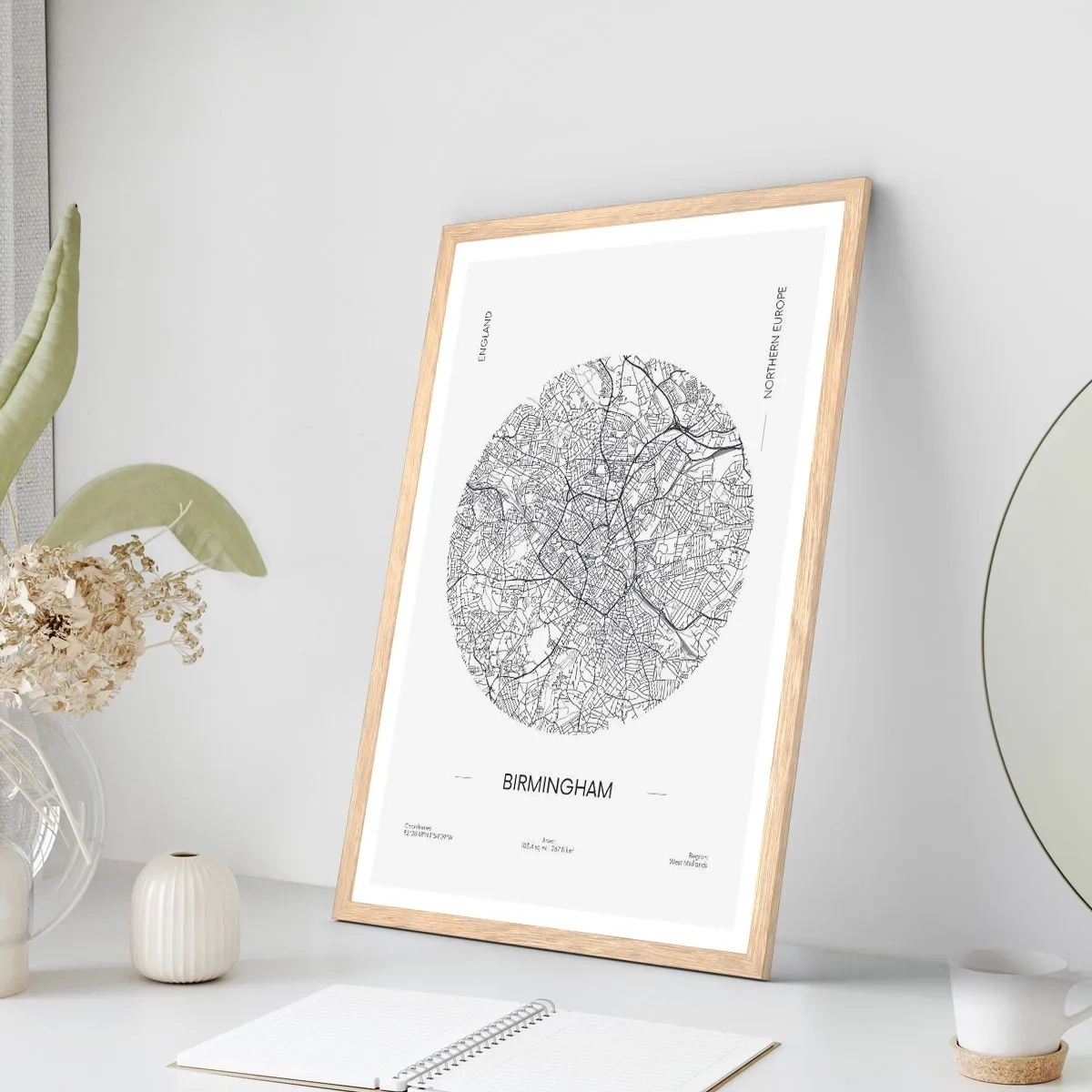 Een poster in een licht eiken lijst - Anatomie van Birmingham - 40x50 cm