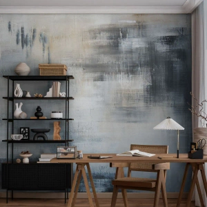 Fotobehang Premium Sand - Achter het blauwe gordijn - Deel, Abstractie, Industrieel - 100x70 cm