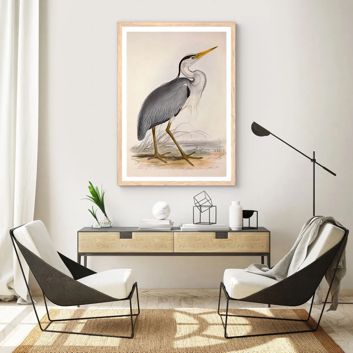 Een poster in een licht eiken lijst - Charmes van de reiger - 70x100 cm