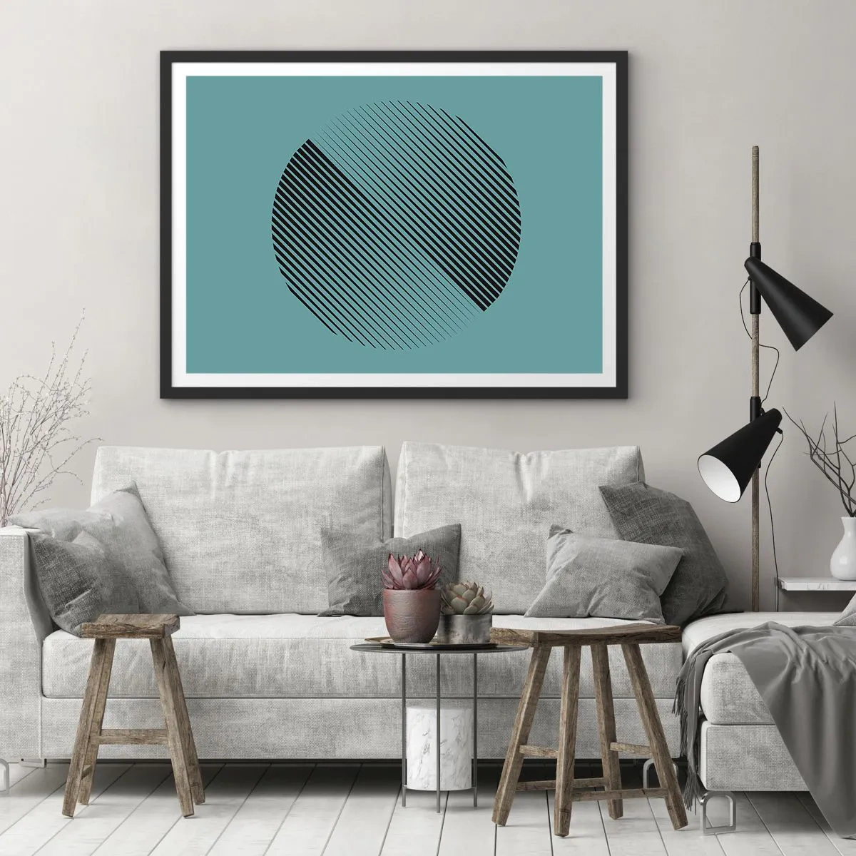 Poster in een zwarte lijst - Cirkel – een geometrische variatie - 50x40 cm