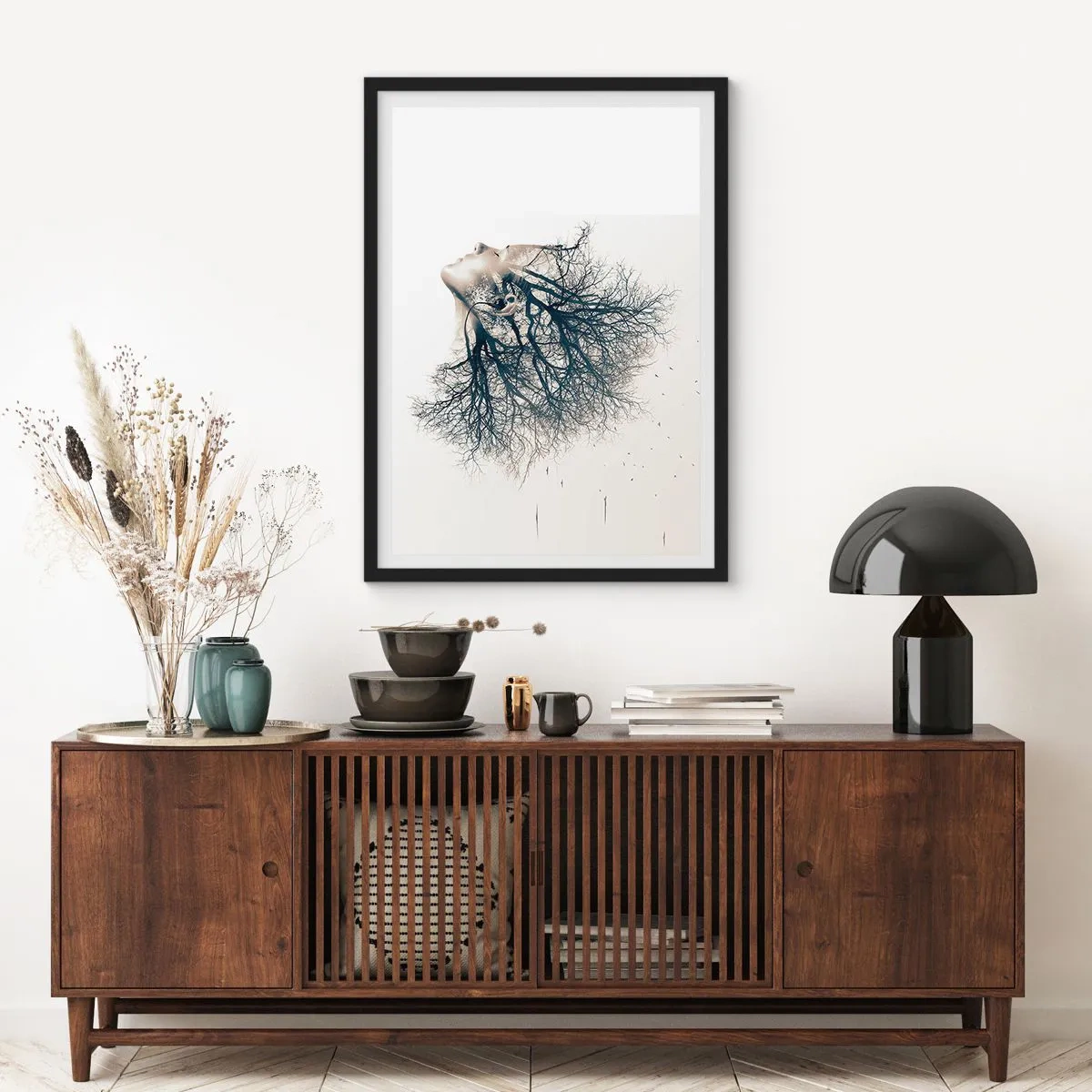 Poster in een zwarte lijst - Luisteren naar het gefluister van bomen - 30x40 cm