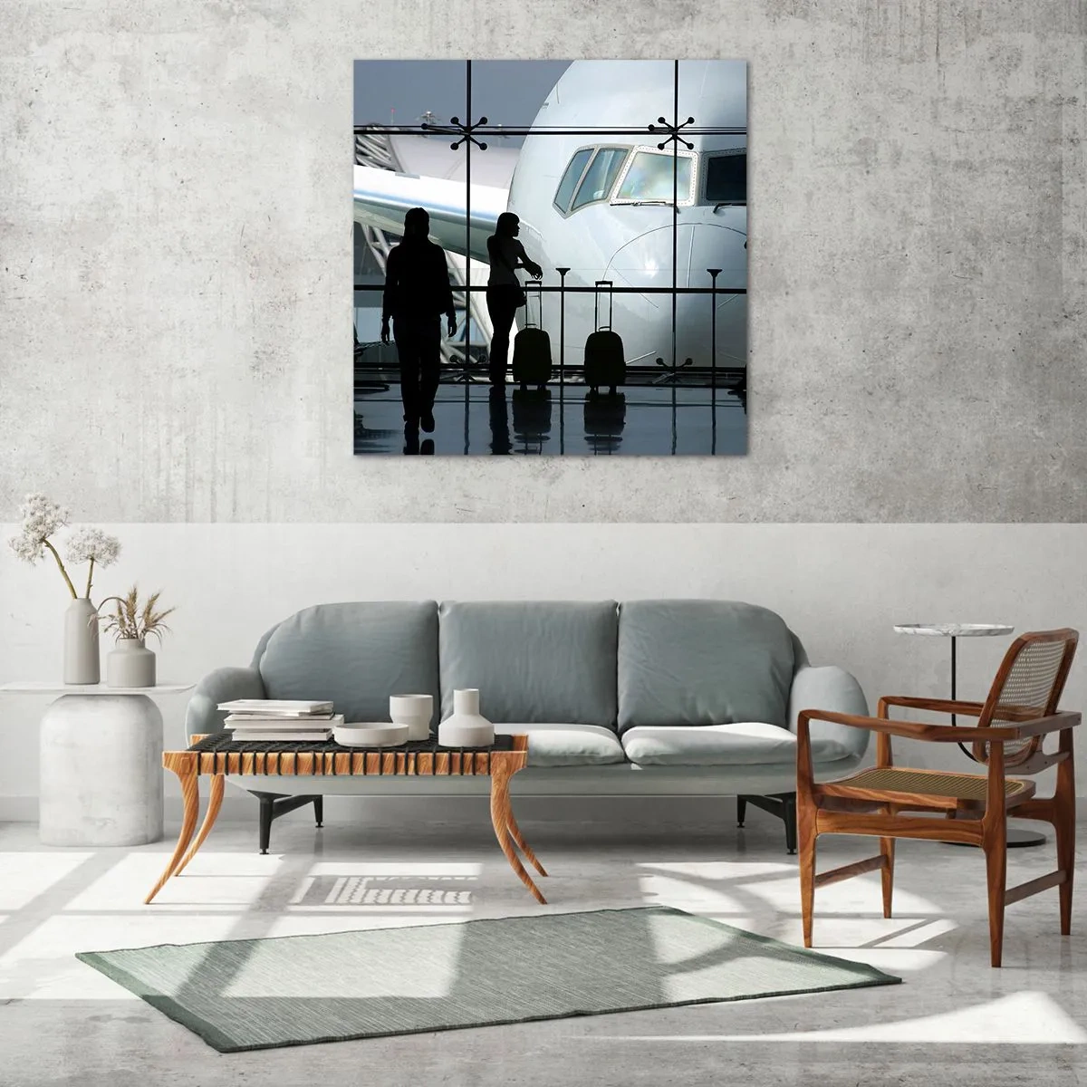 Schilderen op glas - Vis a vis op de luchthaven - 30x30 cm
