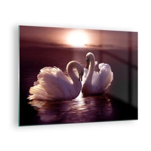 Schilderen op glas - Twee zwanen op het water in het licht van de ondergaande zon - 70x50cm - Tot de dood ons scheidt - Moderne wanddecoratie voor woonkamer en slaapkamer ARTTOR