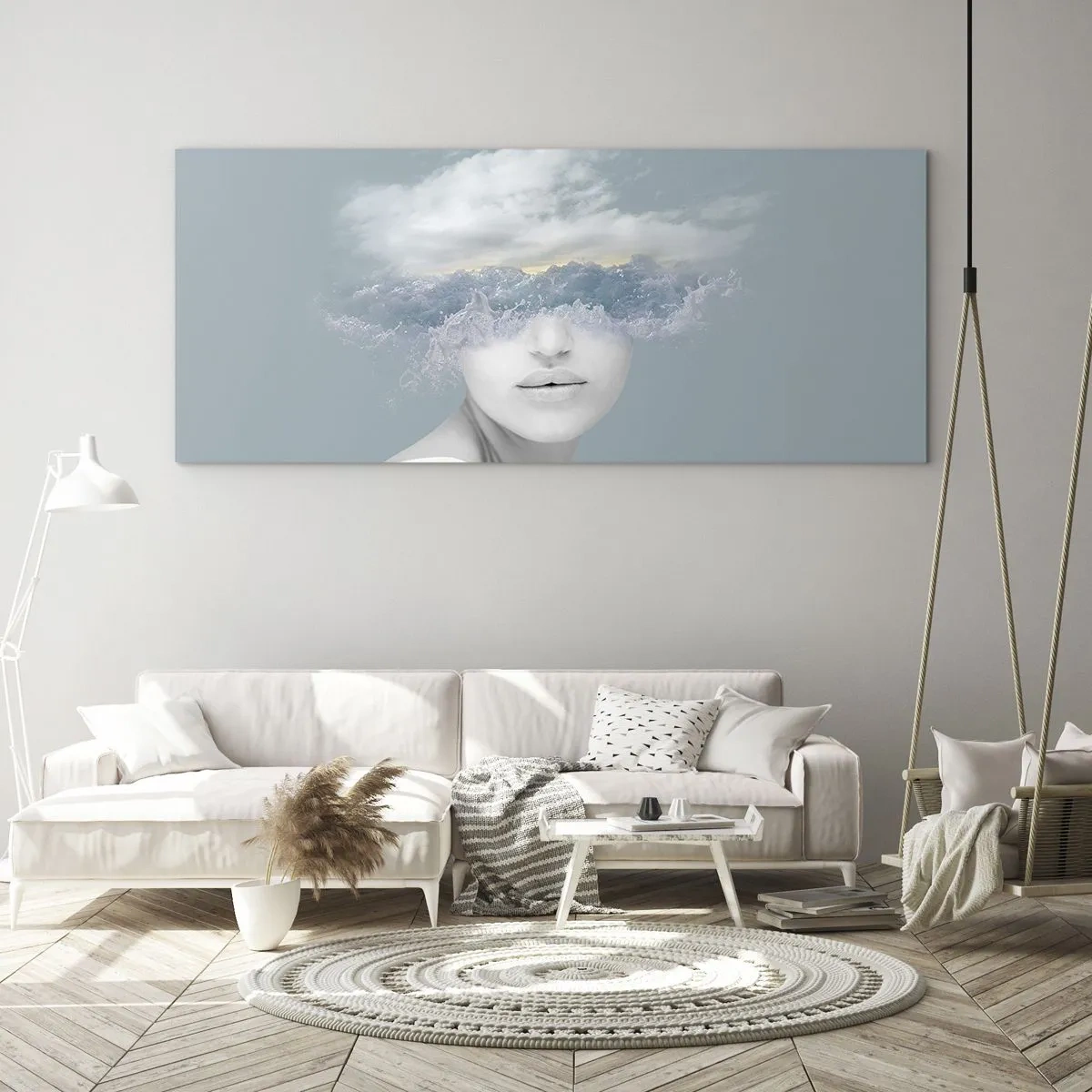 Schilderen op glas - Met hoofd in de wolken - 120x50 cm