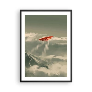 Poster in een zwarte lijst - Een rood dubbeldekker in de lucht - 50x70cm - Onverschrokken pionier - Moderne wanddecoratie voor woonkamer en slaapkamer ARTTOR
