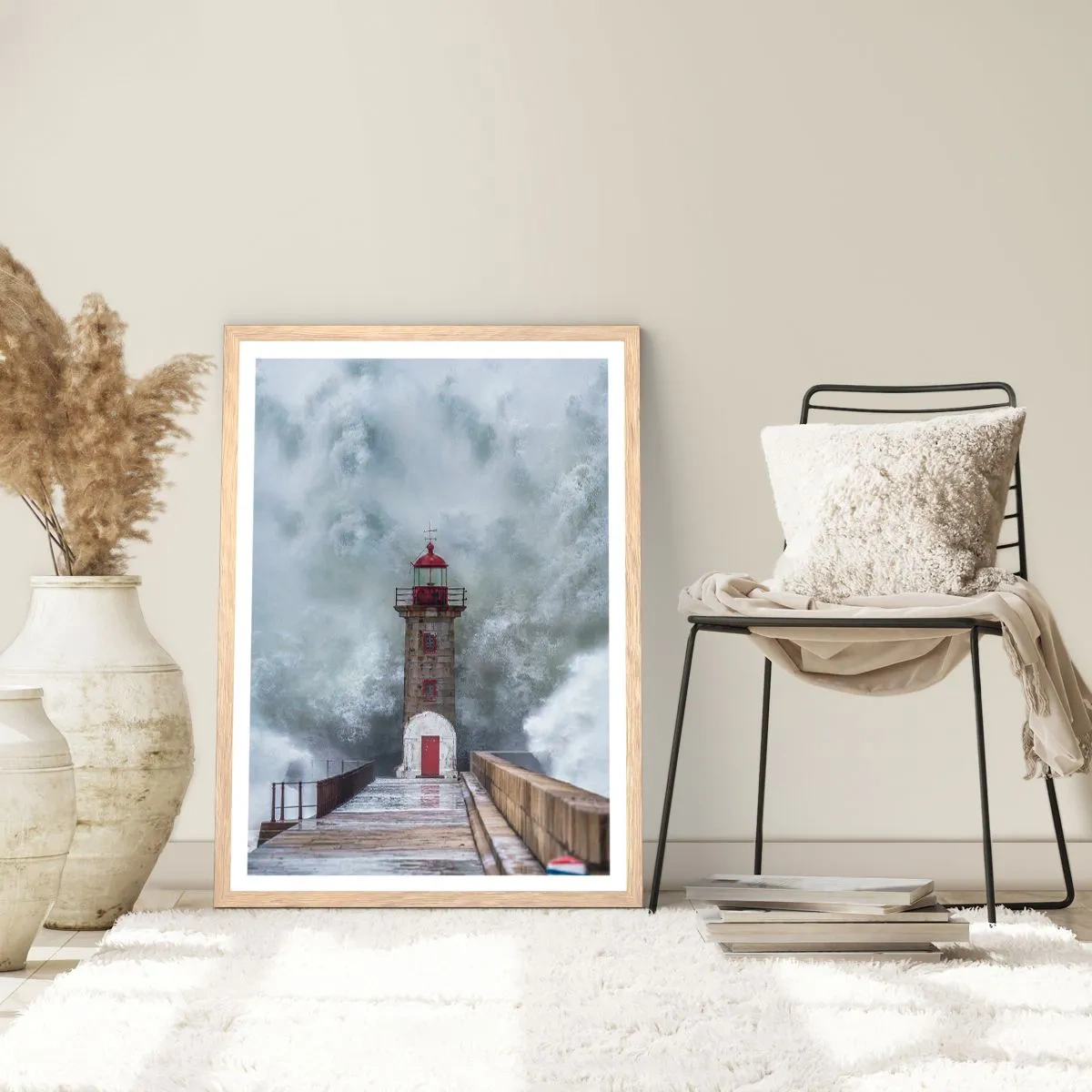 Een poster in een licht eiken lijst - Het gebrul van het water, het geluid zal blazen - 30x40 cm