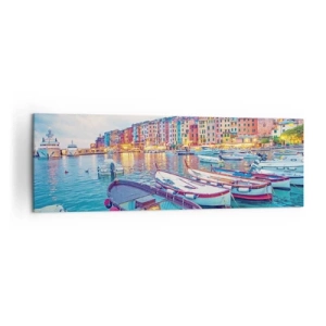 Schilderen op canvas - Kleurrijke avond in de haven - 160x50 cm