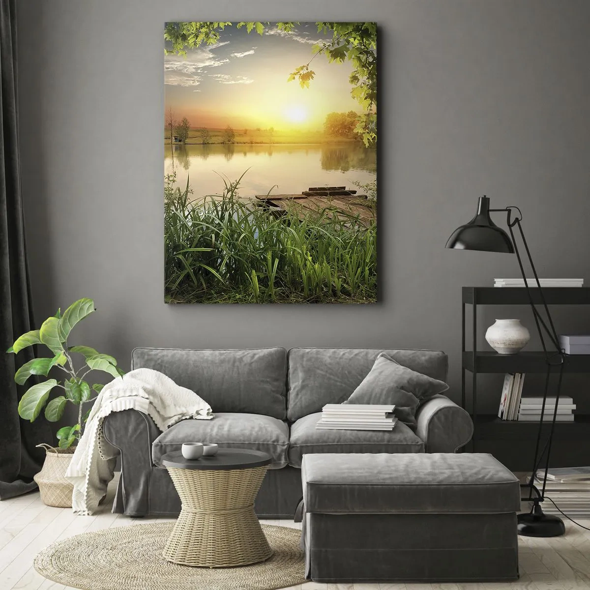 Schilderen op canvas - Landschap in een groen kader - 65x120 cm