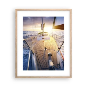 Een poster in een licht eiken lijst - Lopend op de golven - 40x50 cm