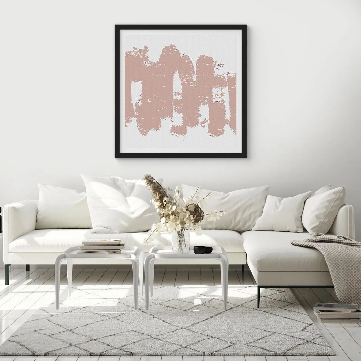 Poster in een zwarte lijst - Abstractie in zachtroze - 60x60 cm