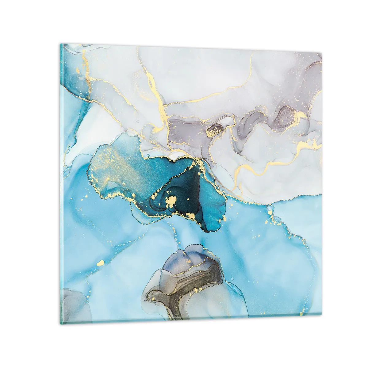 Schilderen op glas - Een studie van de ontmoeting van grijs en turkoois - 30x30 cm