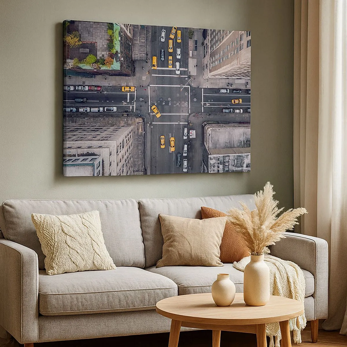 Schilderen op canvas - Luchtfoto van een drukke stadsstraat - 70x50cm - Een simpele keuze - Moderne wanddecoratie voor woonkamer en slaapkamer ARTTOR