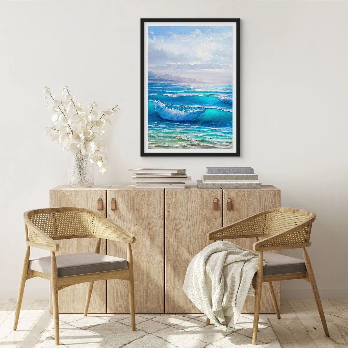 Poster in een zwarte lijst - Zee golven tegen de blauwe lucht - 50x70cm - Het brengt verlichting - Moderne wanddecoratie voor woonkamer en slaapkamer ARTTOR