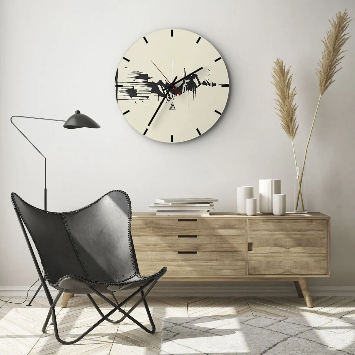 Wandklok - Klok - Zwart-wit abstractie met dynamische lijnen en vormen - 30x30cm - Overhaaste abstractie - Moderne wanddecoratie voor woonkamer, keuken en slaapkamer ARTTOR