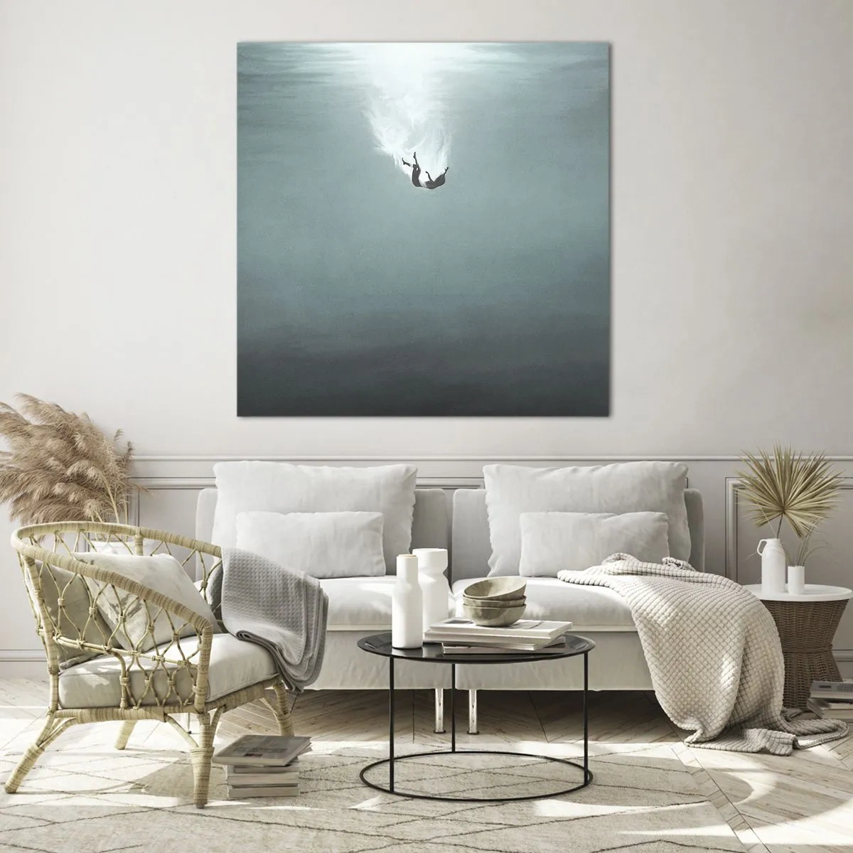 Schilderen op glas - In de armen van de oceaan - 60x60 cm