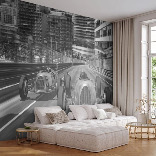 Fotobehang Standard Eco - Een retro-raceautorace op het stratencircuit van Monte Carlo - 100x70cm - Lang geleden in Monte Carlo - Moderne wanddecoratie voor woonkamer en slaapkamer ARTTOR