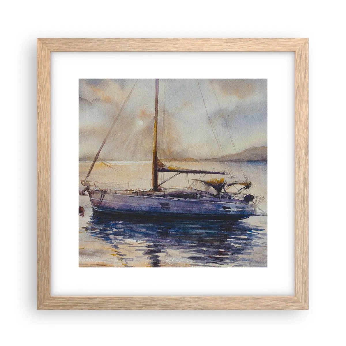 Een poster in een licht eiken lijst - Avond aan de baai - 30x30 cm