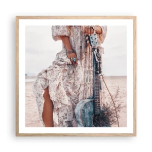 Een poster in een licht eiken lijst - Kinderen bloemen onderweg - 60x60 cm