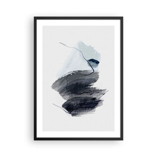 Poster in een zwarte lijst - Abstracte penseelstreken in grijstinten - 50x70cm - Intensiteit en beweging - Moderne wanddecoratie voor woonkamer en slaapkamer ARTTOR