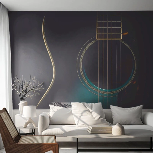 Zelfklevend Fotobehang Deluxe Sticker - Nog even voordat het klinkt - Gitaar, Muziek, Snaren - 350x256 cm