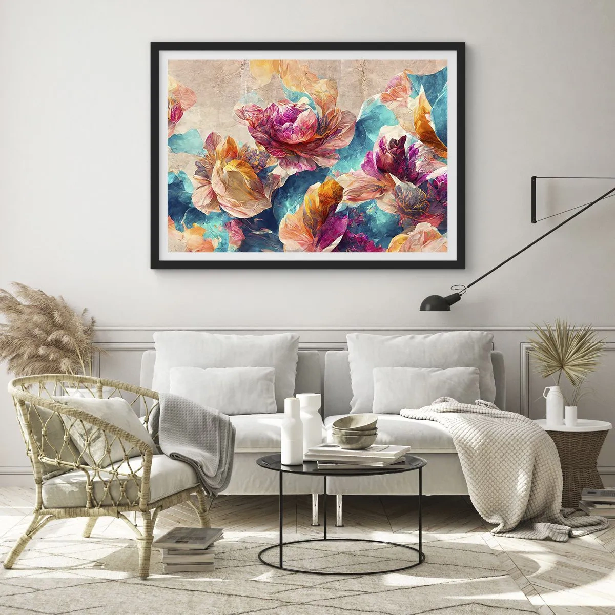 Poster in een zwarte lijst - Kleurrijke pracht van het boeket - 70x50 cm