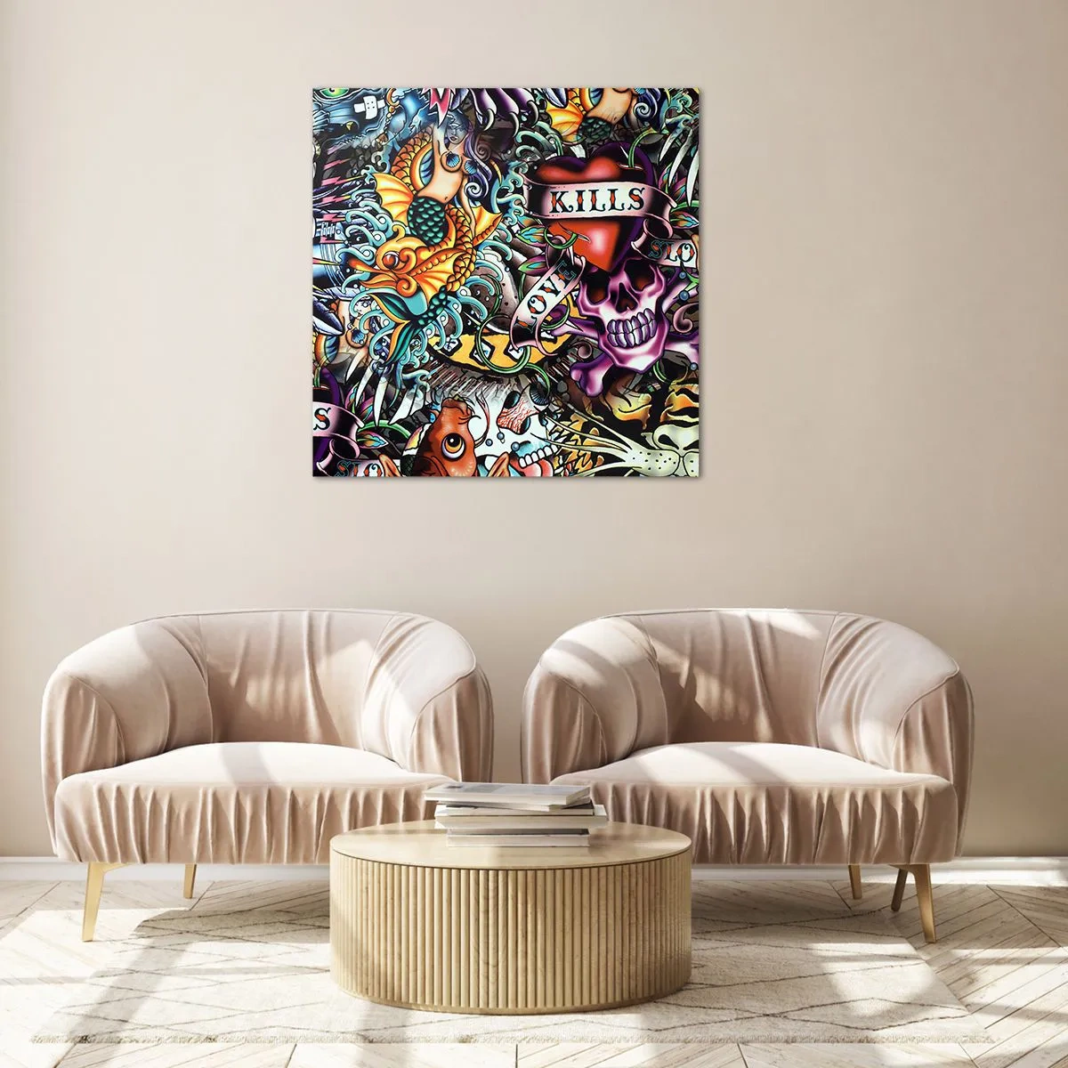 Schilderen op glas - De droom van de tatoeëerder - 70x70 cm