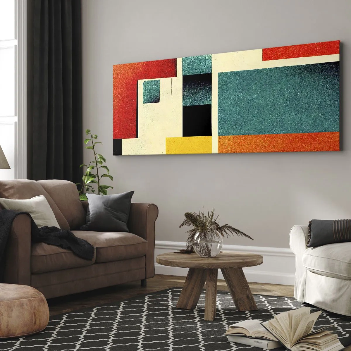 Schilderen op canvas - Geometrische abstractie – goede energie - 140x50 cm