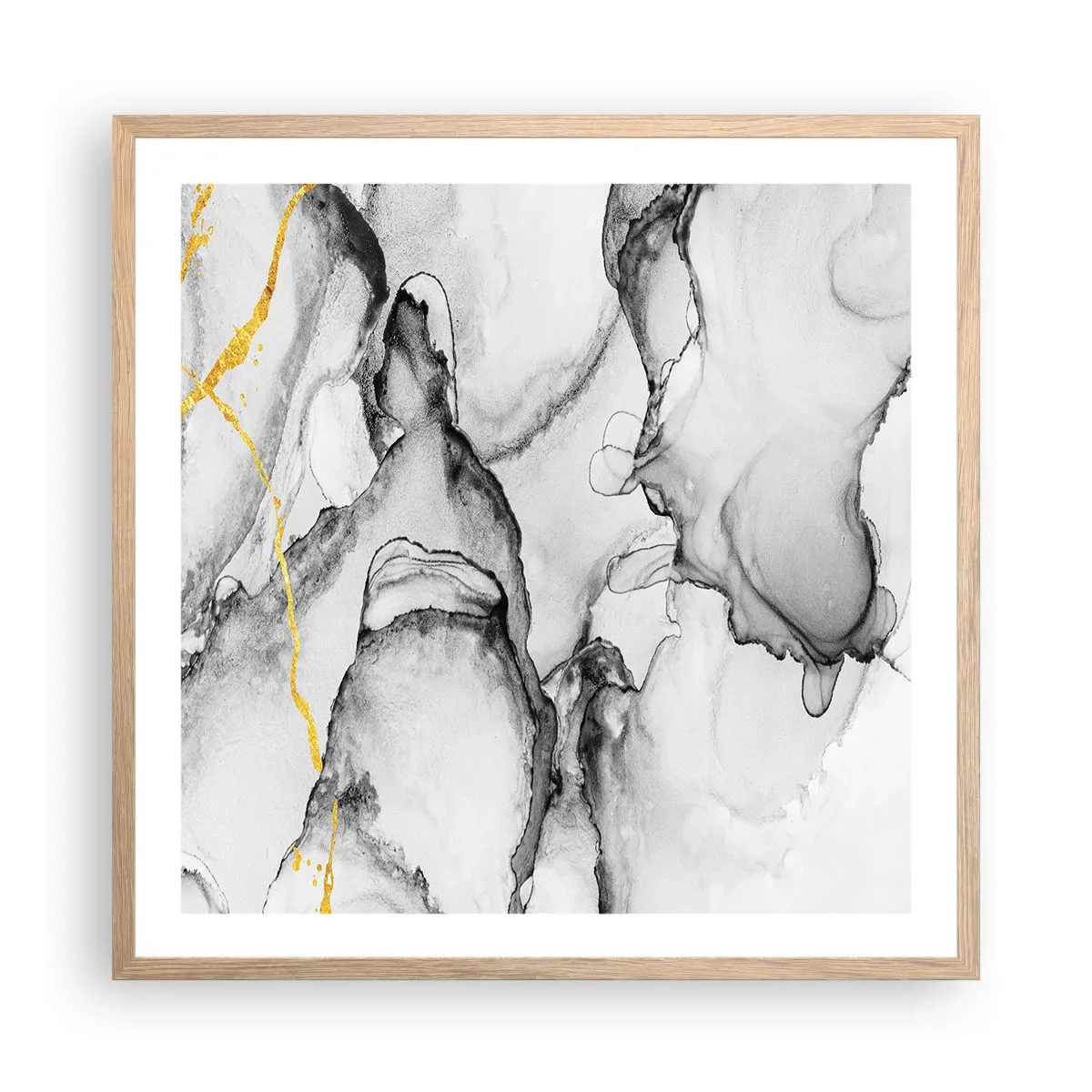 Een poster in een licht eiken lijst - Compositie met een gouden motief - 60x60 cm