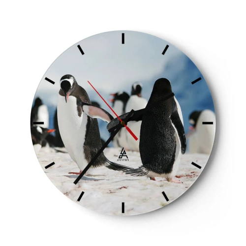 Wandklok - Klok - Pinguïns in de sneeuw in een arctisch landschap - 30x30cm - Dansen in de sneeuw - Moderne wanddecoratie voor woonkamer, keuken en slaapkamer ARTTOR
