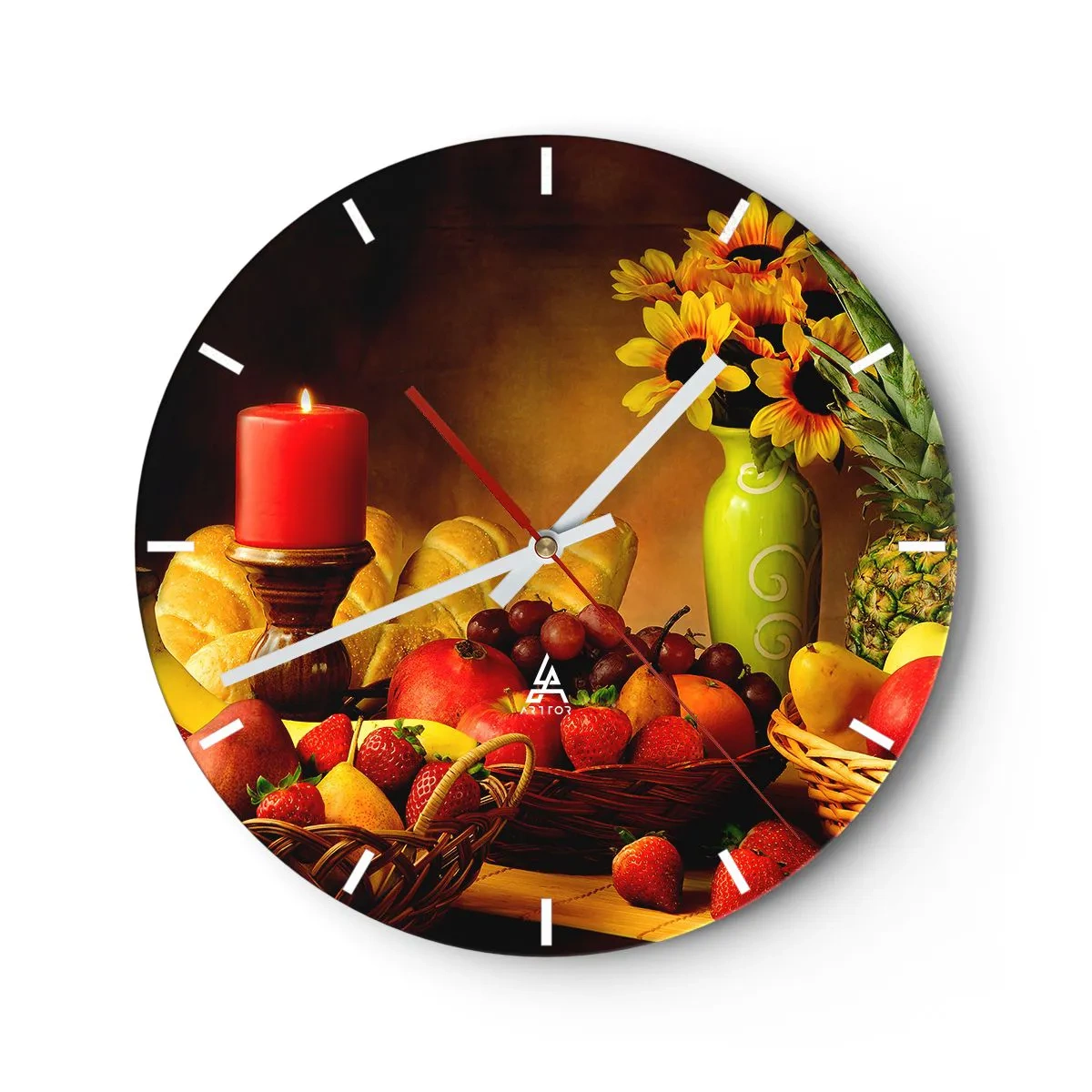 Wandklok - Klok - Stilleven met brood en fruit - 40x40 cm