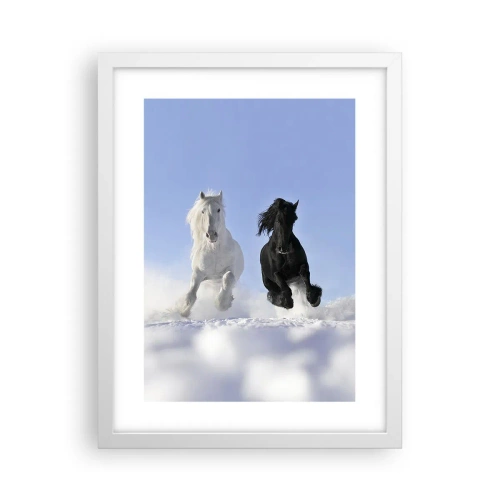 Poster in een witte lijst - Zwart-wit galop - 30x40 cm