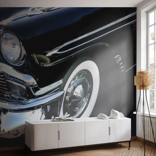 Fotobehang Premium Sand - Klassiek in zilver, zwart en wit - Automobiel, Auto, wit en zwart - 100x70 cm