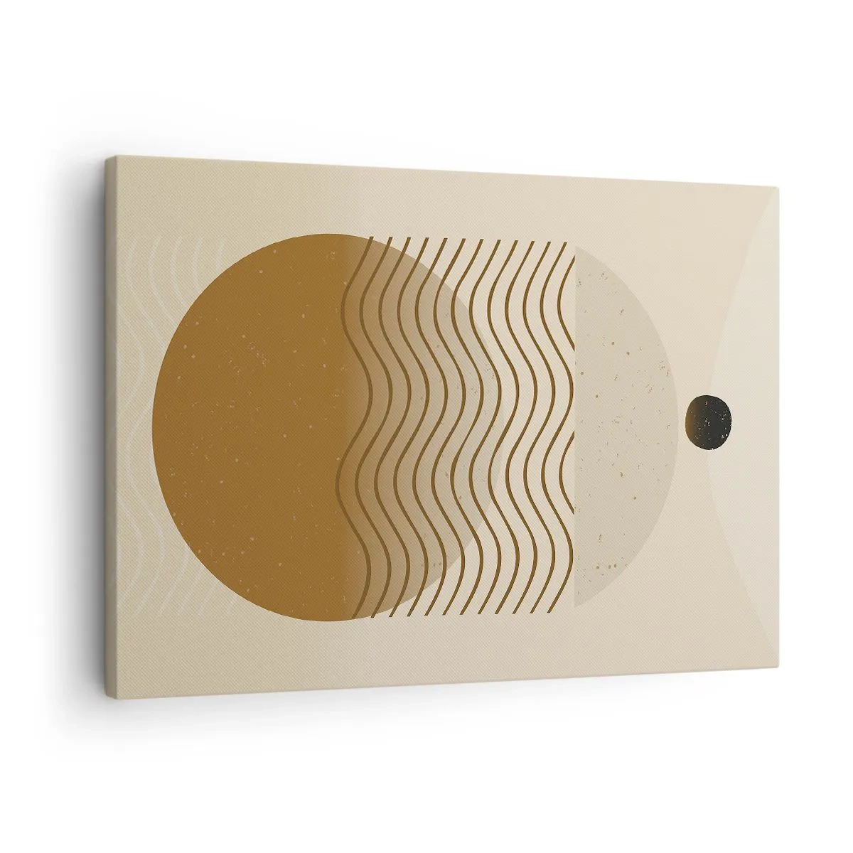 Schilderen op canvas - Geometrische abstractie met cirkels en golvende lijnen in warme kleuren. - 70x50cm - Over de oorsprong van geometrische figuren - Moderne wanddecoratie voor woonkamer en slaapkamer ARTTOR