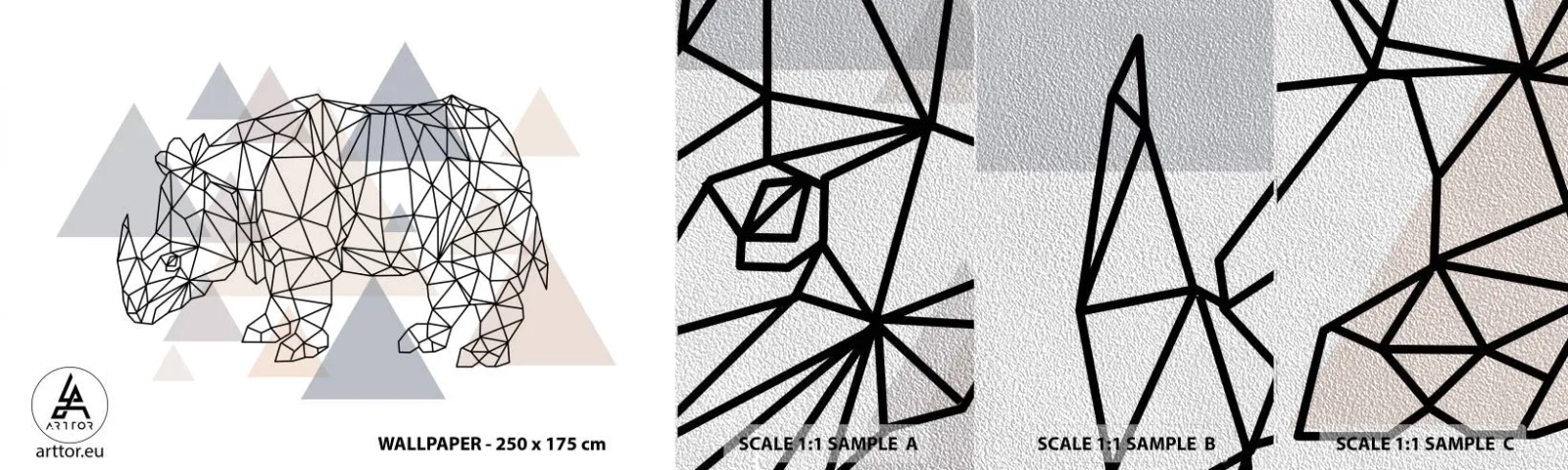 Fotobehang Monster Premium Sand - Structuur van kracht - Abstractie, Grafisch, Neushoorn - 100x30 cm