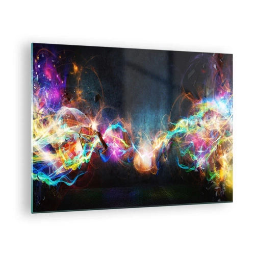 Schilderen op glas - Abstracte lichten en kleurrijke energie in een futuristische stijl - 70x50cm - Met vreugde tegen het donker - Moderne wanddecoratie voor woonkamer en slaapkamer ARTTOR