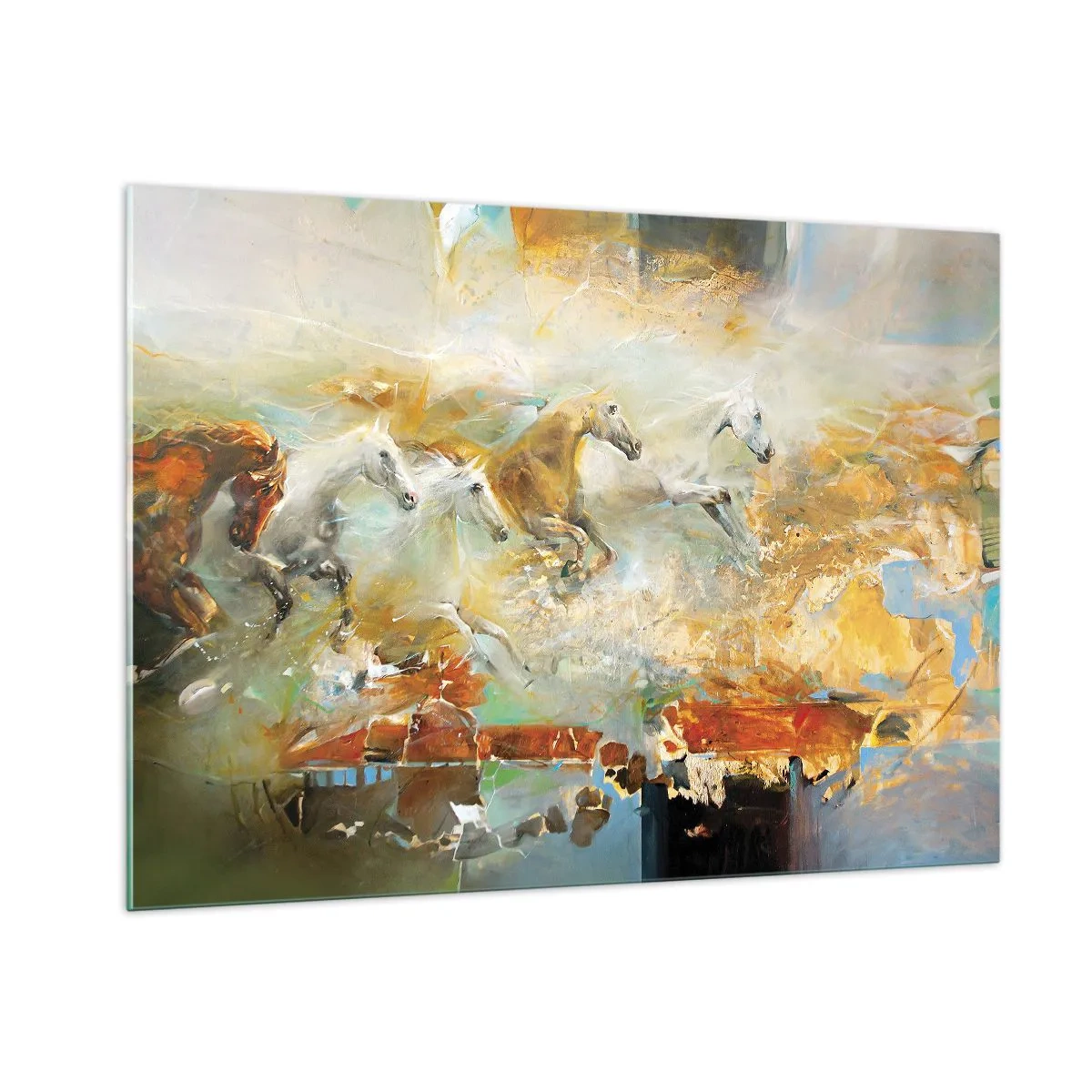 Schilderen op glas - Galopperen door het licht - 100x70 cm