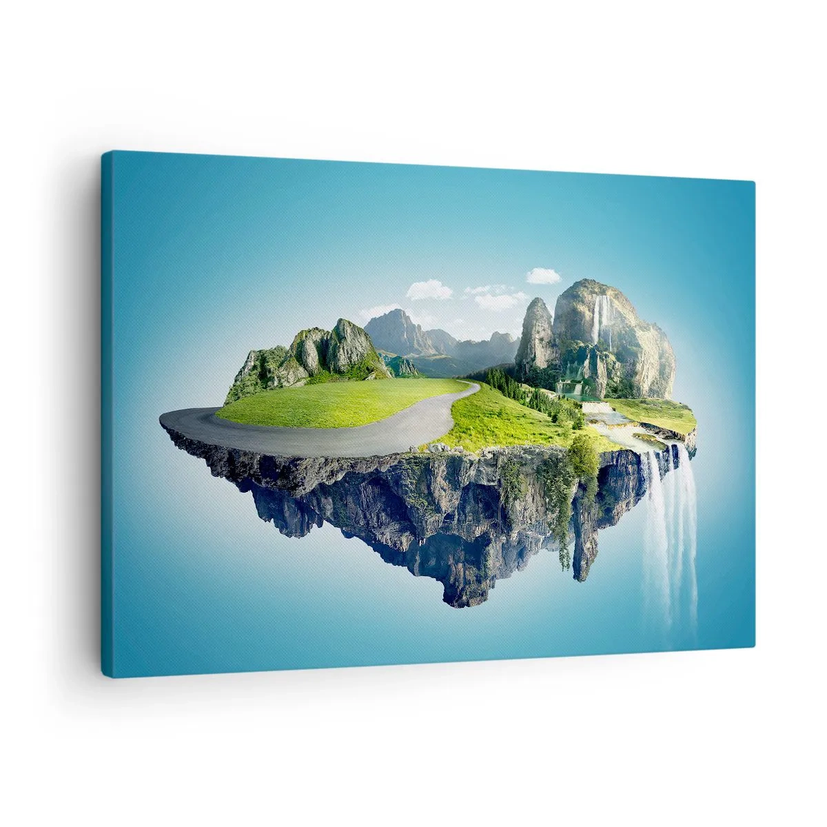 Schilderen op canvas - Een drijvend eiland met bergen en watervallen - 70x50cm - Fantastisch eiland - Moderne wanddecoratie voor woonkamer en slaapkamer ARTTOR
