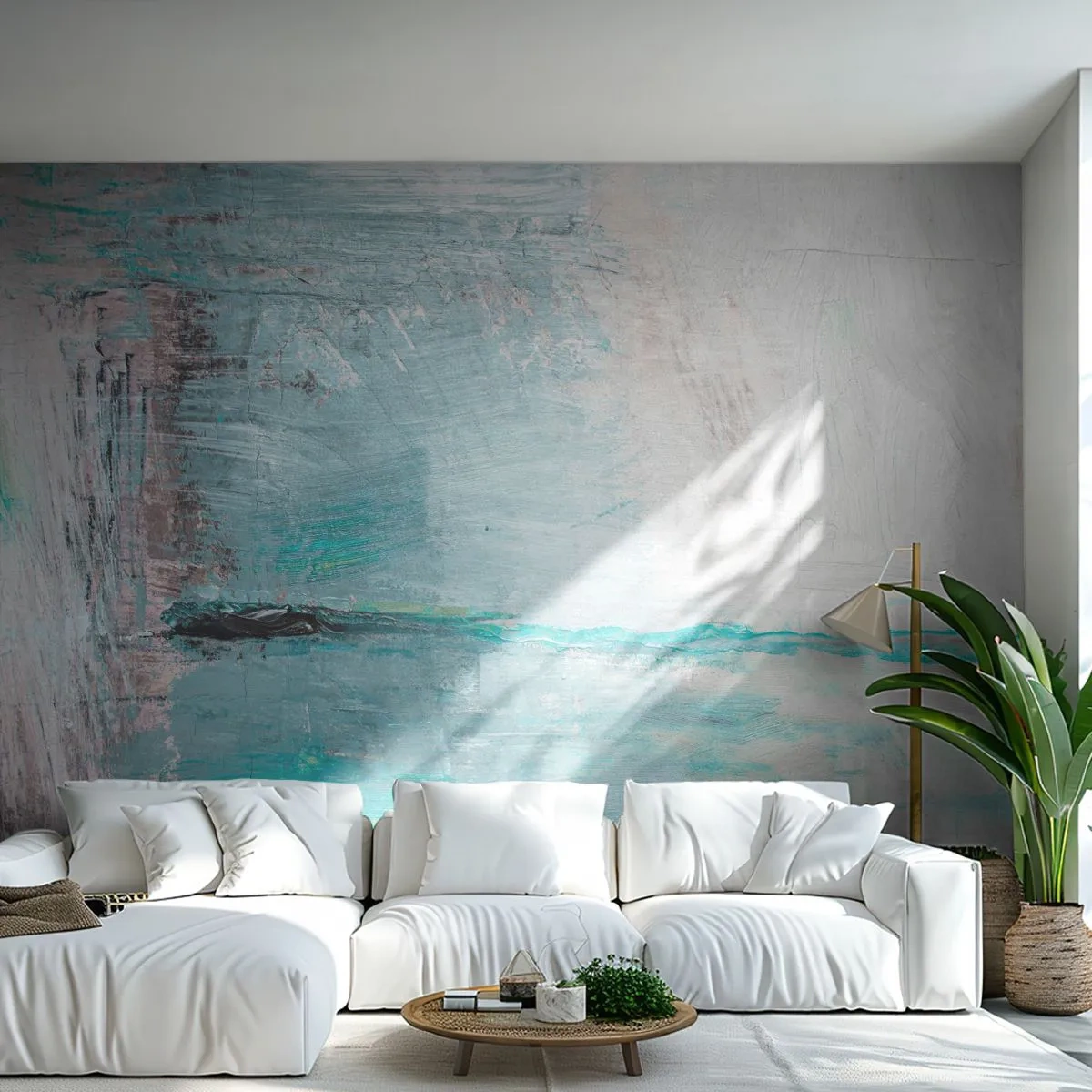 Zelfklevend Fotobehang Deluxe Sticker - Horizontaal in blauw - Abstractie, Deel, Modern patroon - 350x256 cm