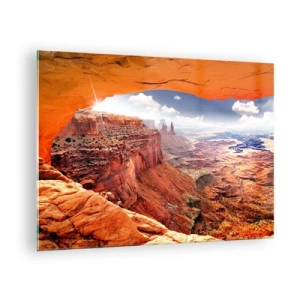 Schilderen op glas - Uitzicht op de kloof door een rotsboog met zonnestralen - 70x50cm - Door de natuur zelf gebeeldhouwd - Moderne wanddecoratie voor woonkamer en slaapkamer ARTTOR