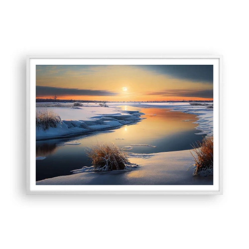 Poster in een witte lijst - Winterse zonsondergang - 100x70 cm